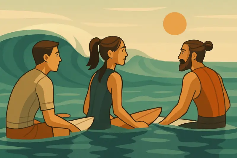 Surfistas esperando la siguiente ola